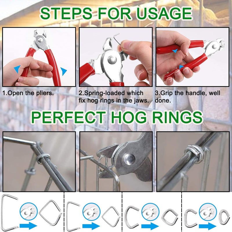 LonlyEagle 300 pcs Hog Rings with Straight Hog Ring Pliers Kit 3/4" 1/2" 3/8 "Galvanized Hog Rings for Animal Pet Cages、Ropes、Bagging、DIY Craft、Furniture - Image 4